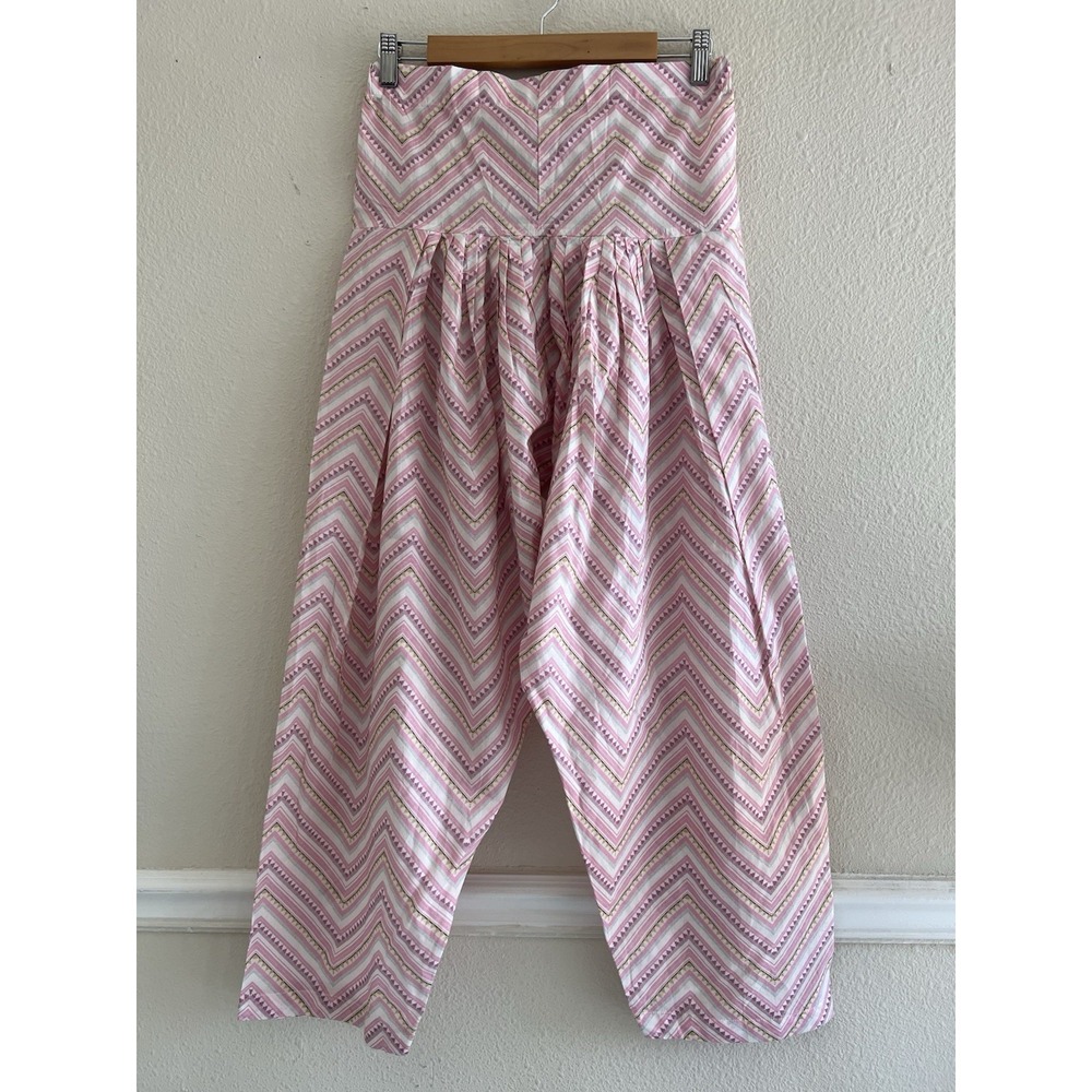 ETHNC Pastel Pink Chevron 100% Cotton Shalwar Patiala Harem Pants Small